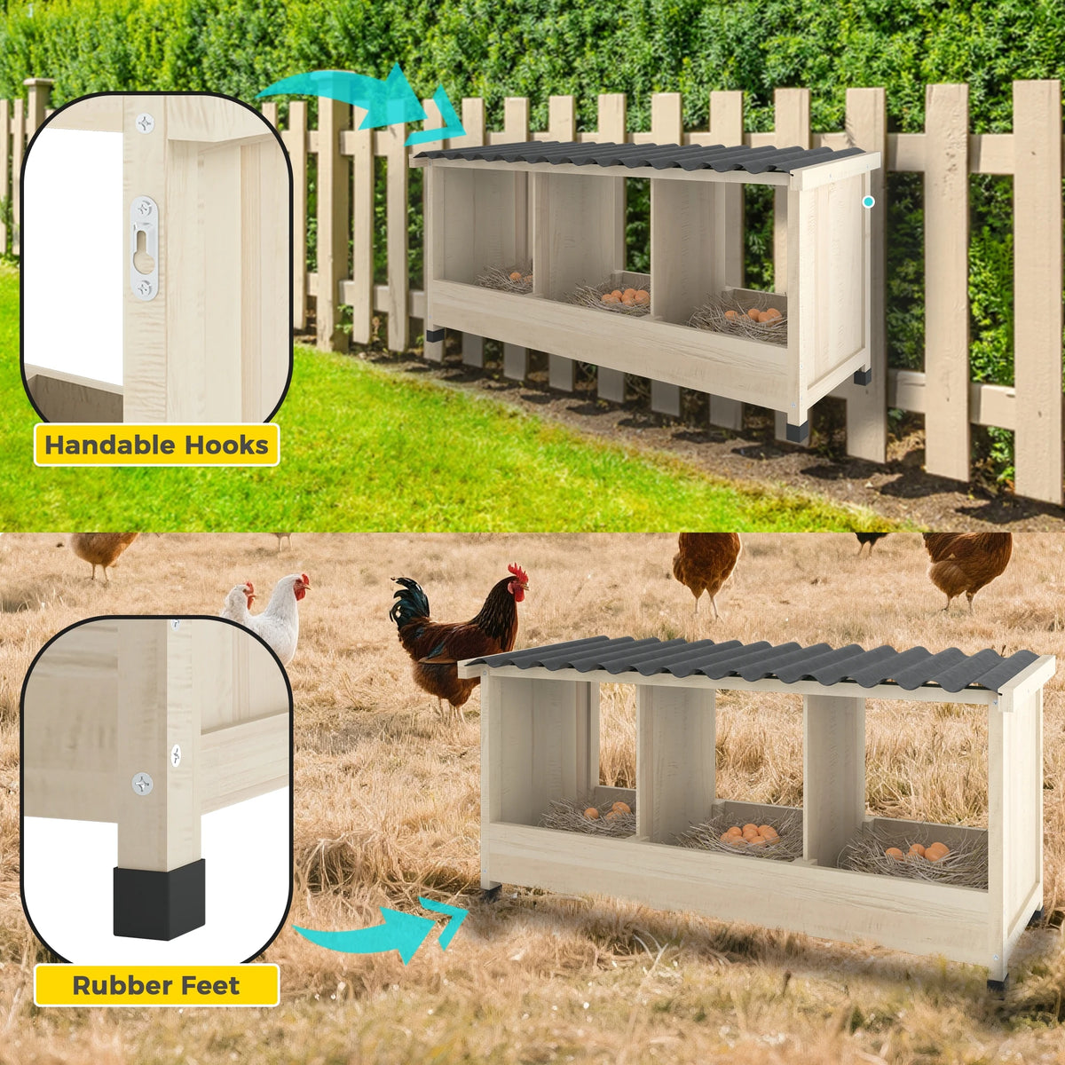 Wooden Chicken Nesting Box With Waterproof PVC Roof For Coops
