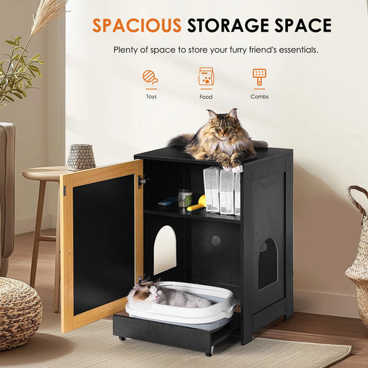 Hidden Cat Litter Box Enclosure Cabinet With Sisal Scratching Door
