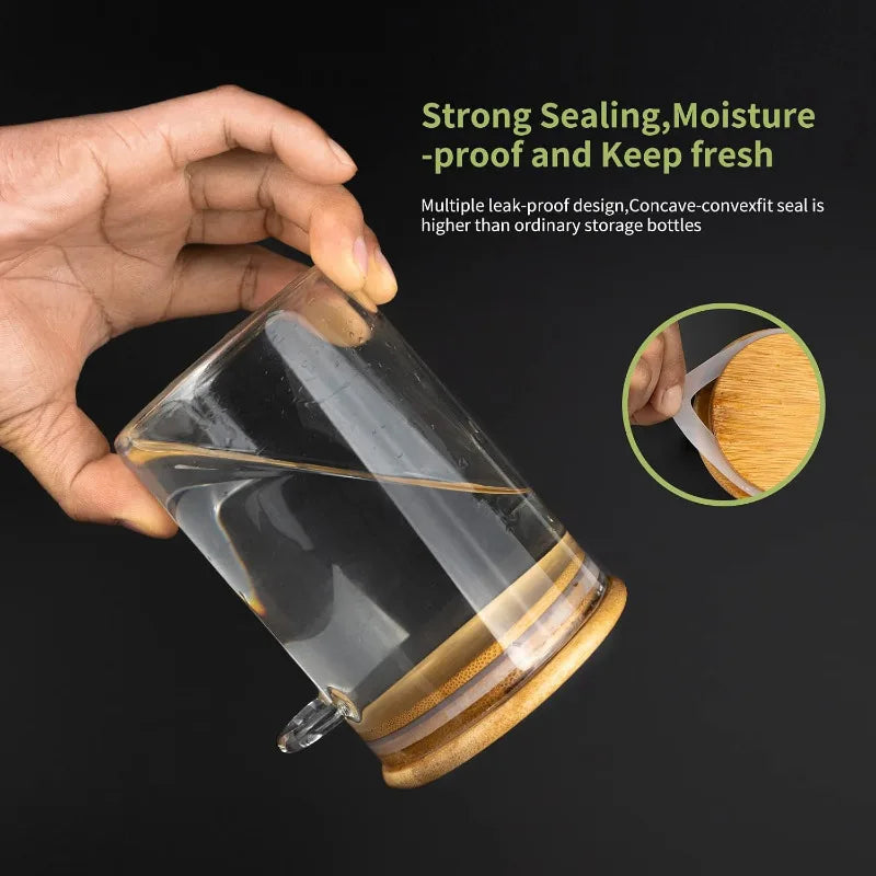 Airtight Glass Food Storage Canisters With Wooden Spoons And Lids
