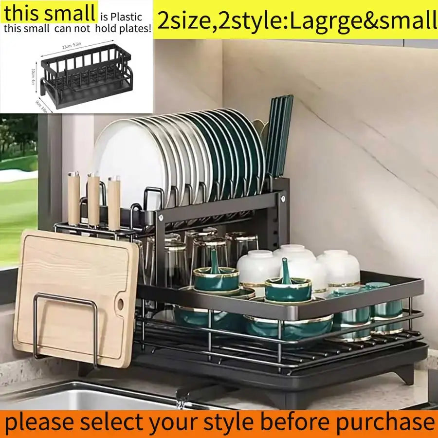 2size 2style storage rack can select for kitchen use This Double Large Metal Carbon Steel Cutlery Rack Is Perfect For Kitchen Countertops. It's Space-Saving And Durable, Featuring Knife, Fork, And Cup Holders, As Well As A Dr