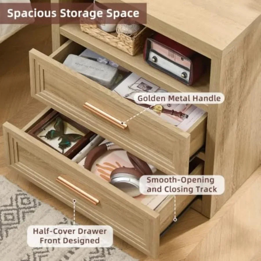 24'' Wide Farmhouse Night Stand with 2 Drawers Set of 2