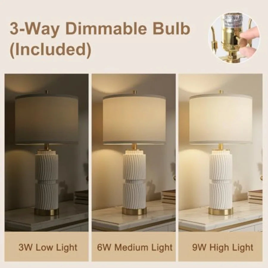 Boho Faux Stone Lamps Set with Dual USB Charging Ports