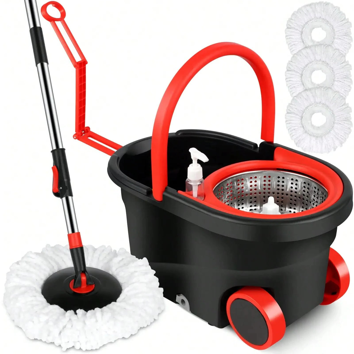 AEDG Heavy Duty Spin Mop Set With Three Microfiber Replacement Heads