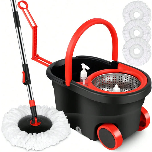 AEDG Heavy Duty Spin Mop Set With Three Microfiber Replacement Heads