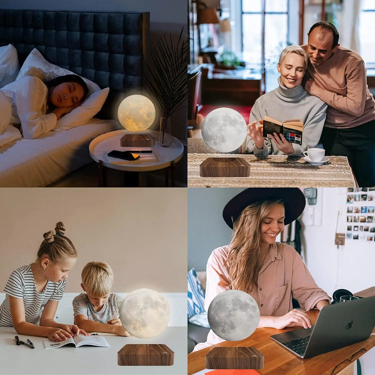 Mexllex Magnetic Floating Rotating Moon Lamp With Wooden LED Base