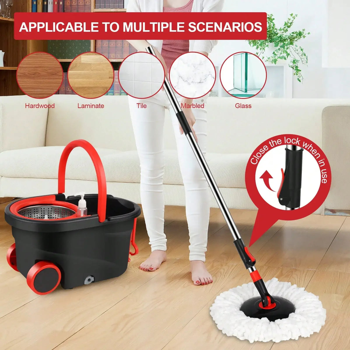 AEDG Heavy Duty Spin Mop Set With Three Microfiber Replacement Heads
