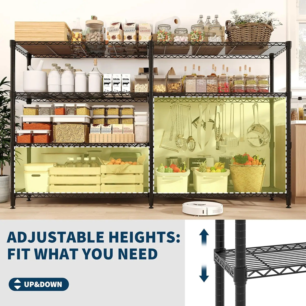 Twister.CK Heavy Duty Folding Metal Adjustable Shelving Organizer Rack