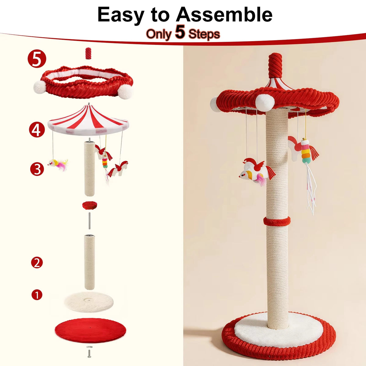 CWV Rotating Cat Scratching Post With Sturdy Base Hanging Toy