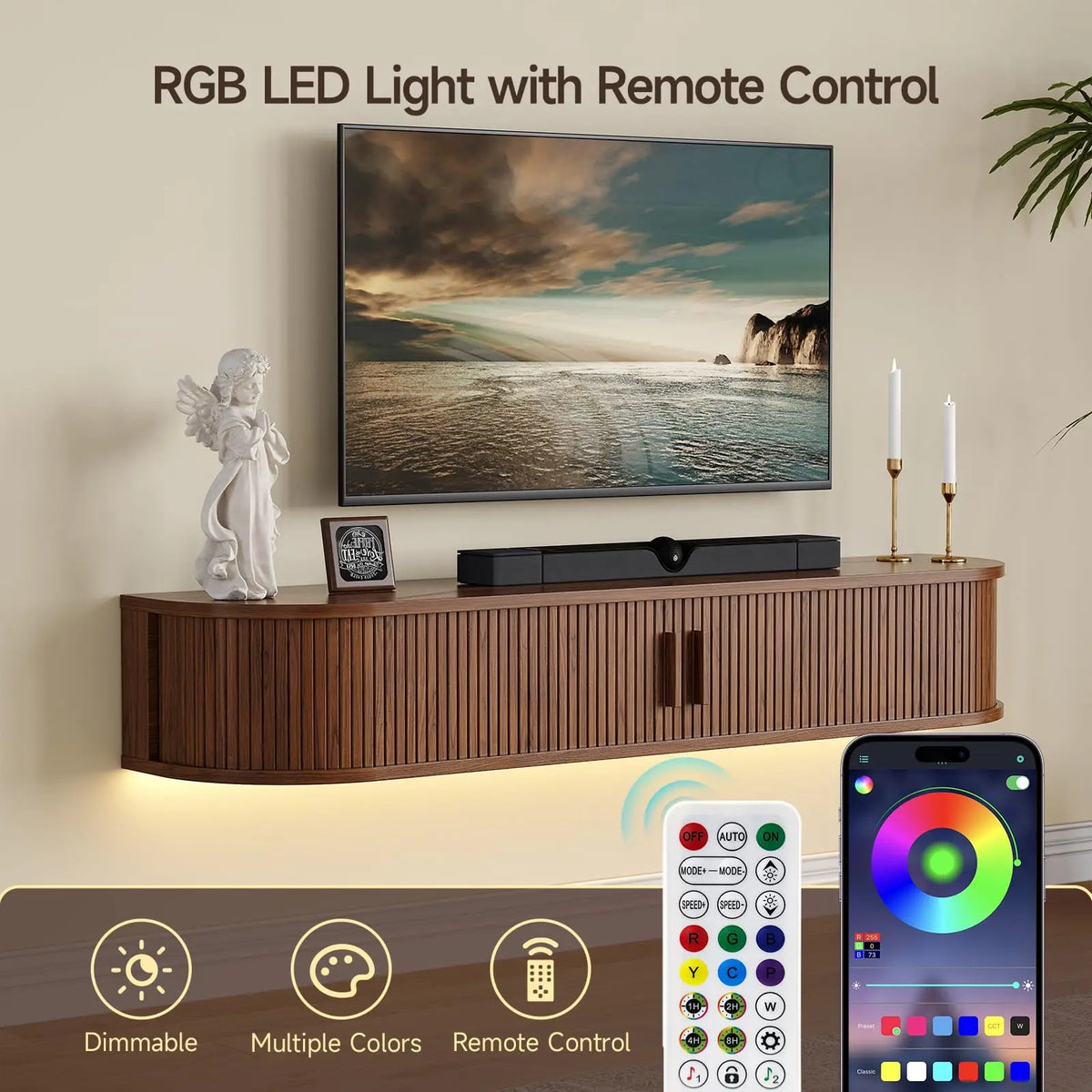 Onbrell Floating TV Console With LED Lights And Power Outlet