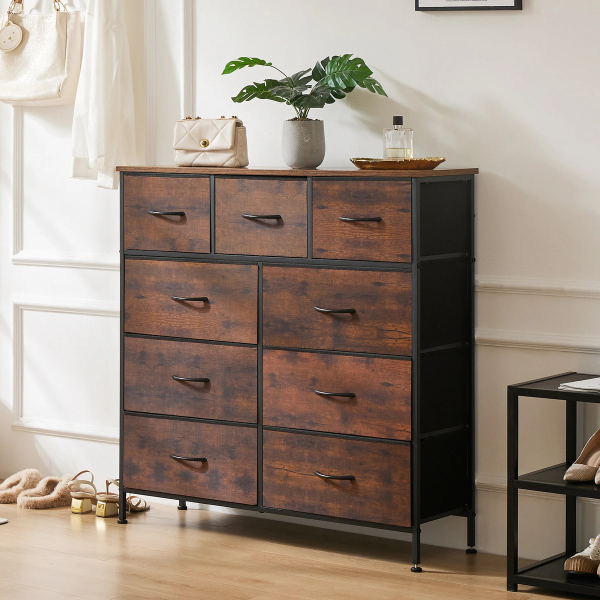 JHK 9 Drawer Fabric Wardrobe Dresser With Storage Chest