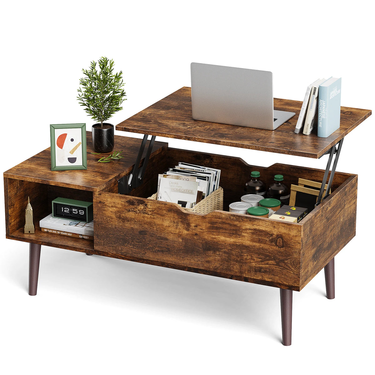 MCQ Lift Top Wooden Coffee Table With Adjustable Storage Shelf