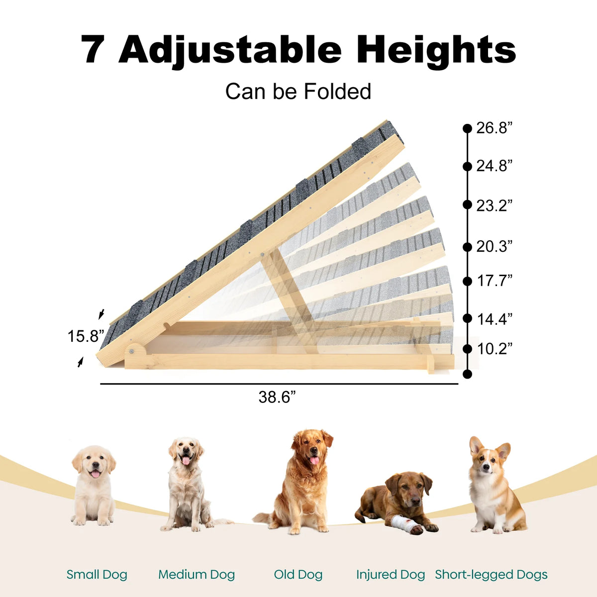 EVOKEDEN Adjustable Folding Wooden Pet Ramp For Dogs And Cats