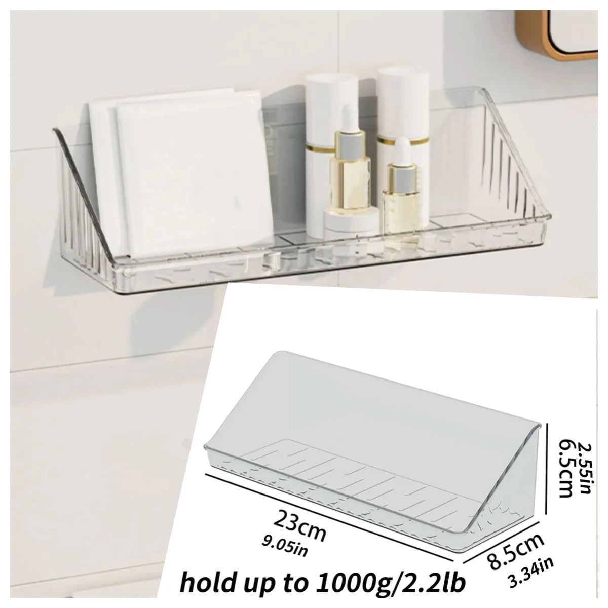 Drill Free Wall Mounted Aluminum Bathroom Storage Shelf Shower Rack