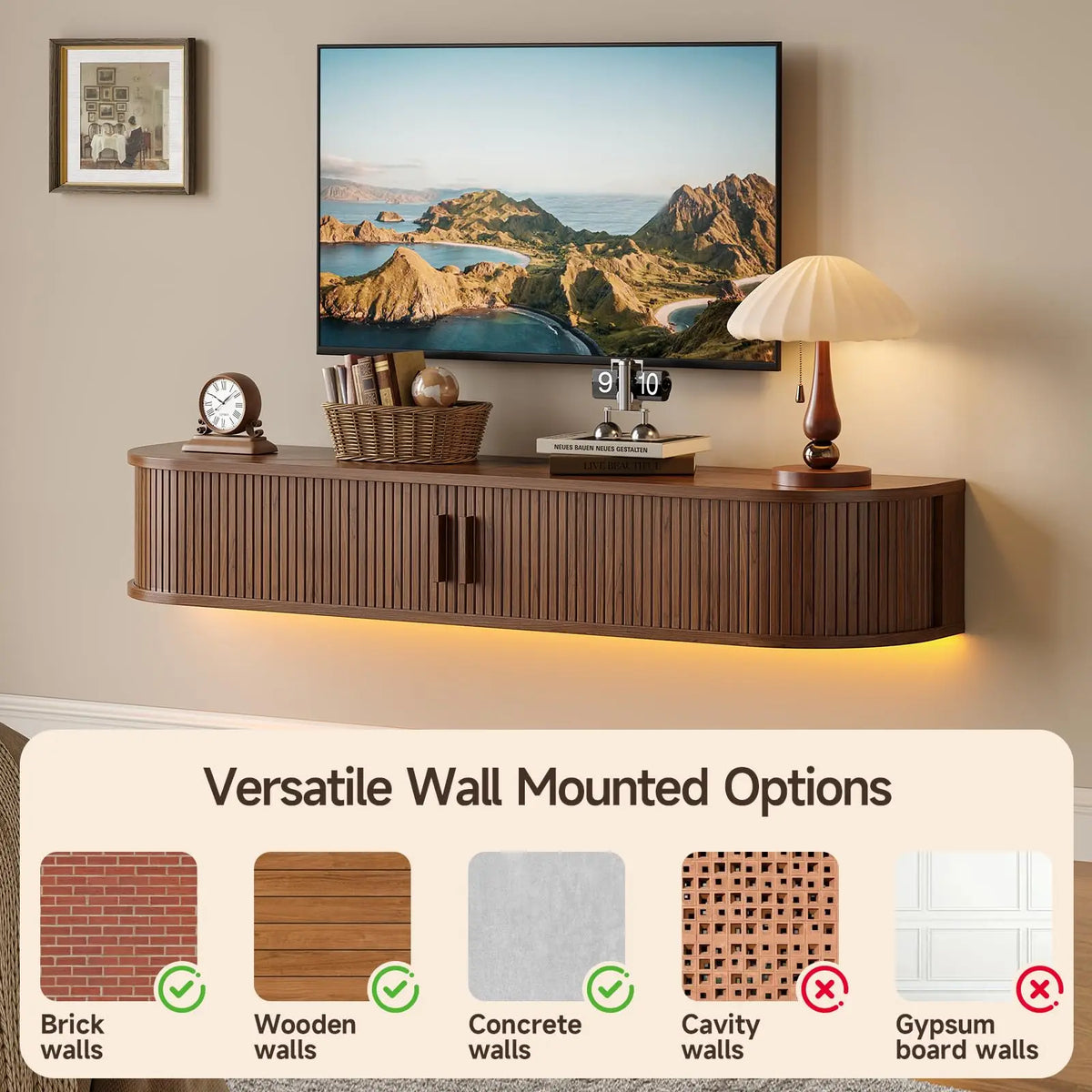 Onbrell Floating TV Console With LED Lights And Power Outlet
