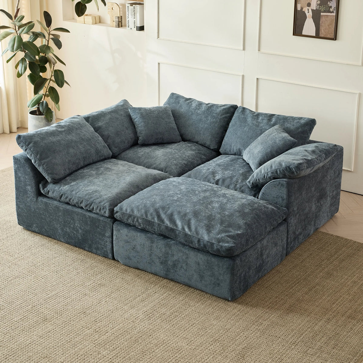 Yeflixvrau Modern Cloud L Shaped Modular Sectional Sofa With Ottoman