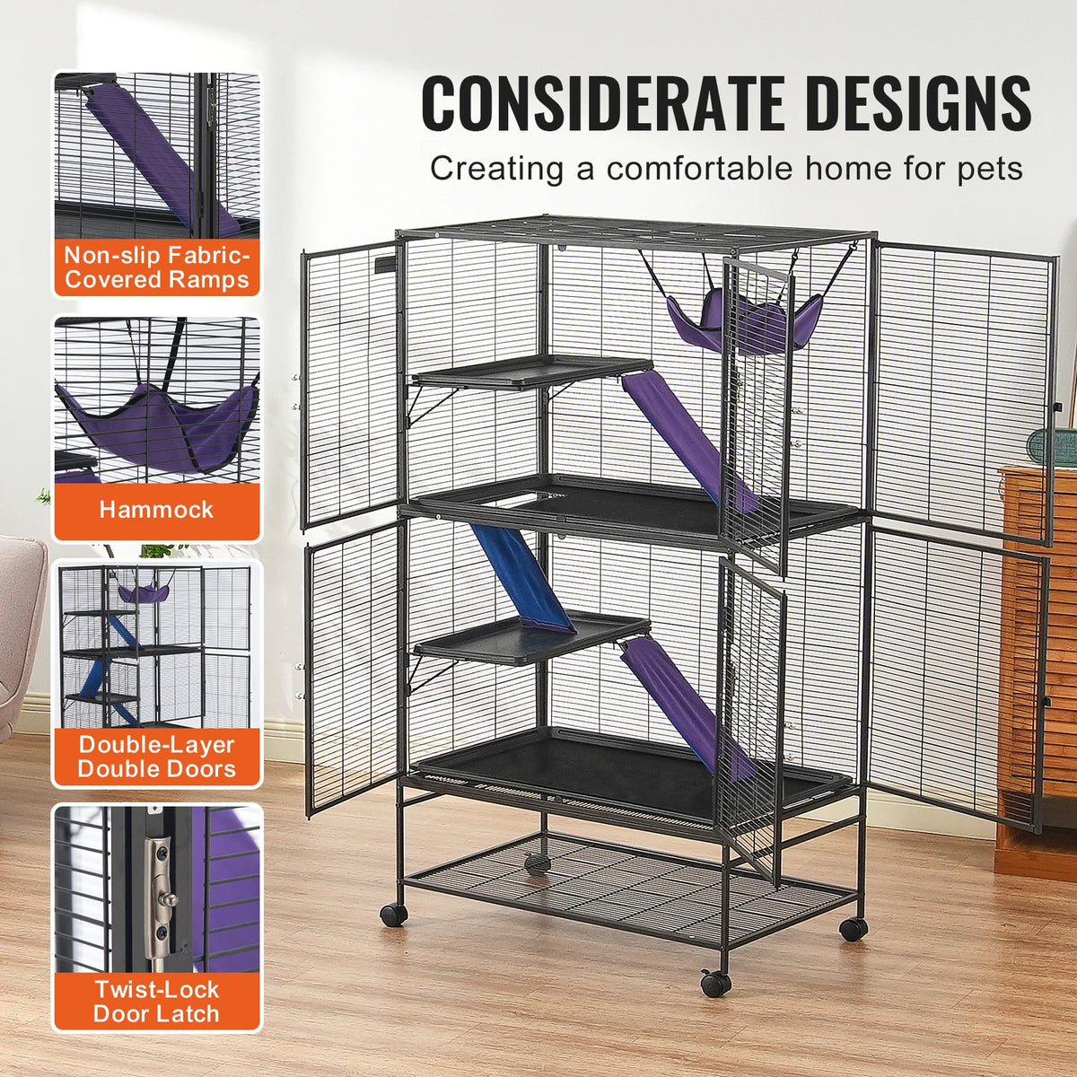 SucceBuy Rolling Metal Small Animal Cage With Removable Trays