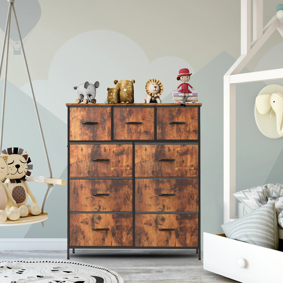 JHK 9 Drawer Fabric Wardrobe Dresser With Storage Chest