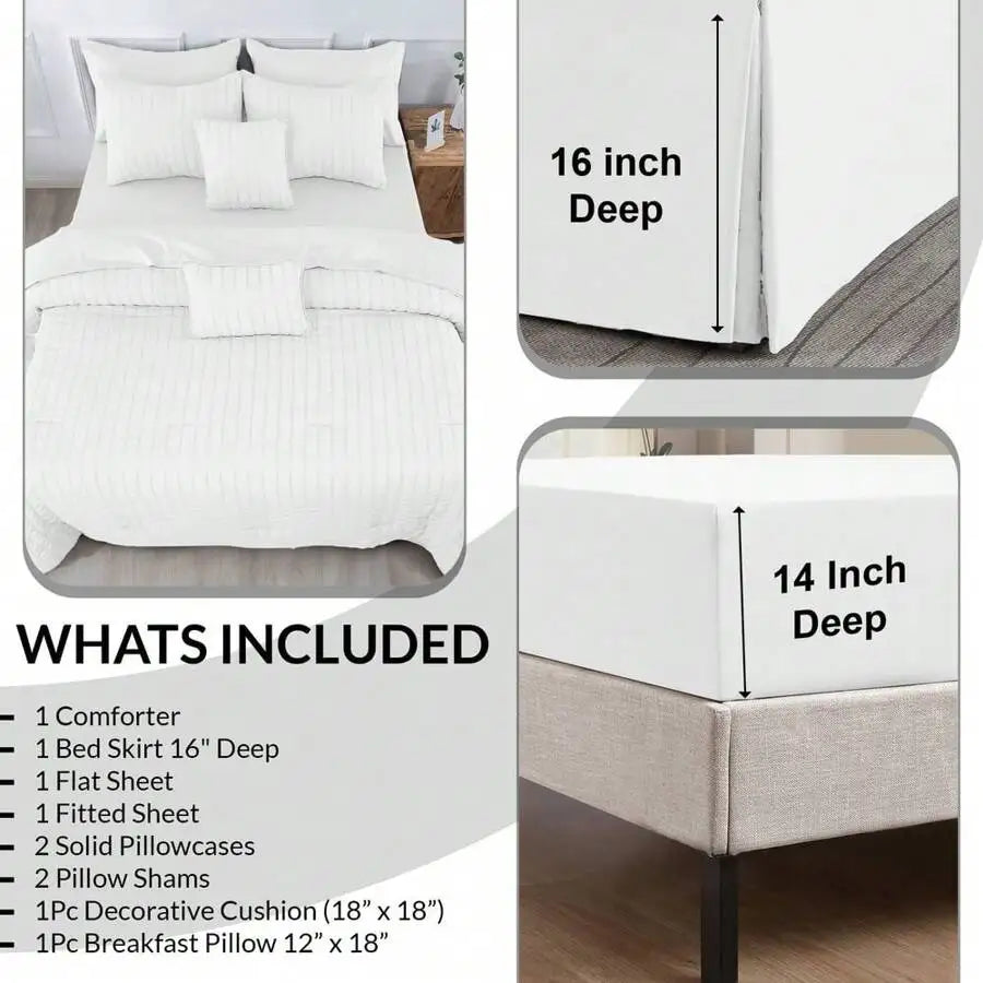 Cotton Seersucker Comforter Set With Sheets And Pillowcases