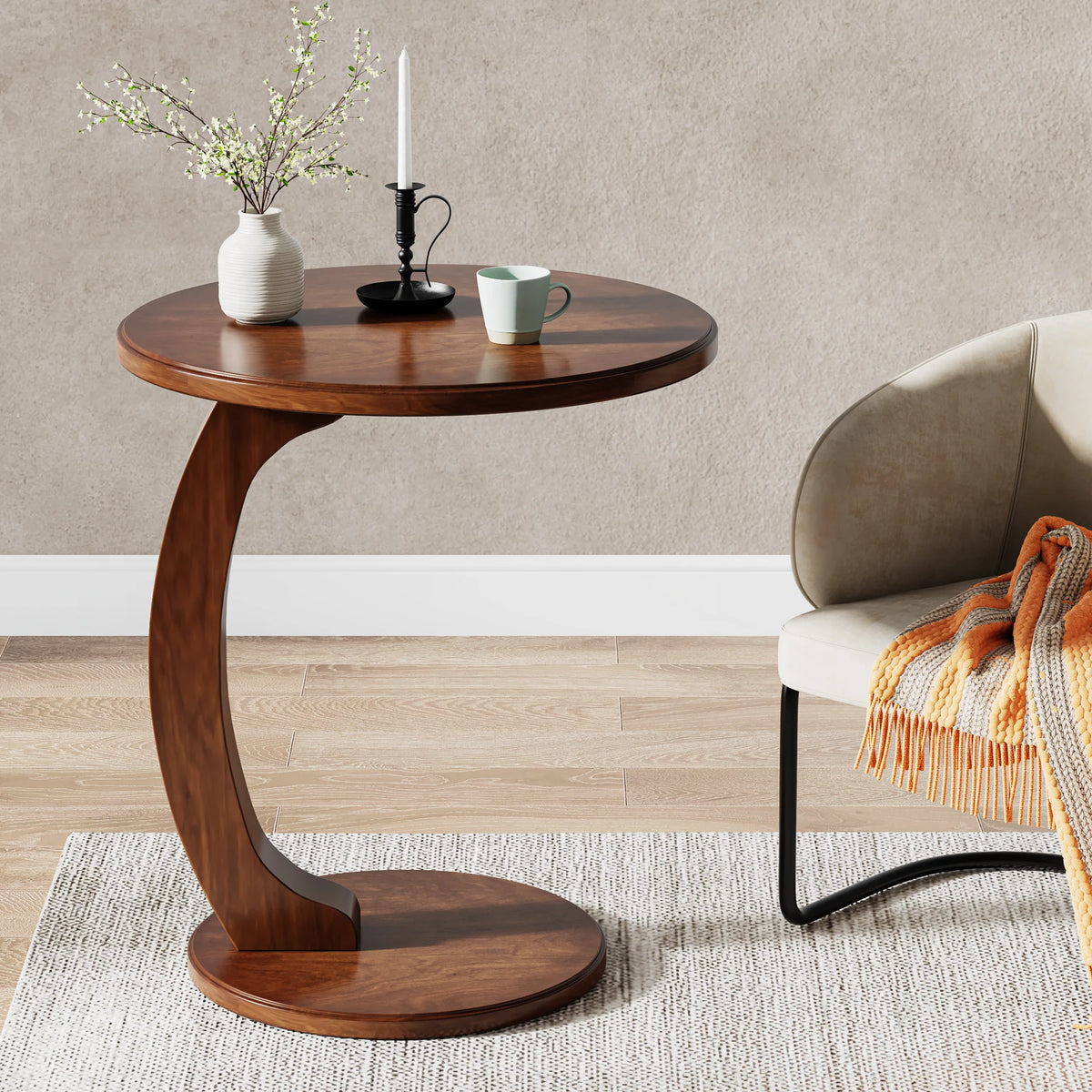Tribesigns Round Wood End Table With Sleek C Shaped Frame