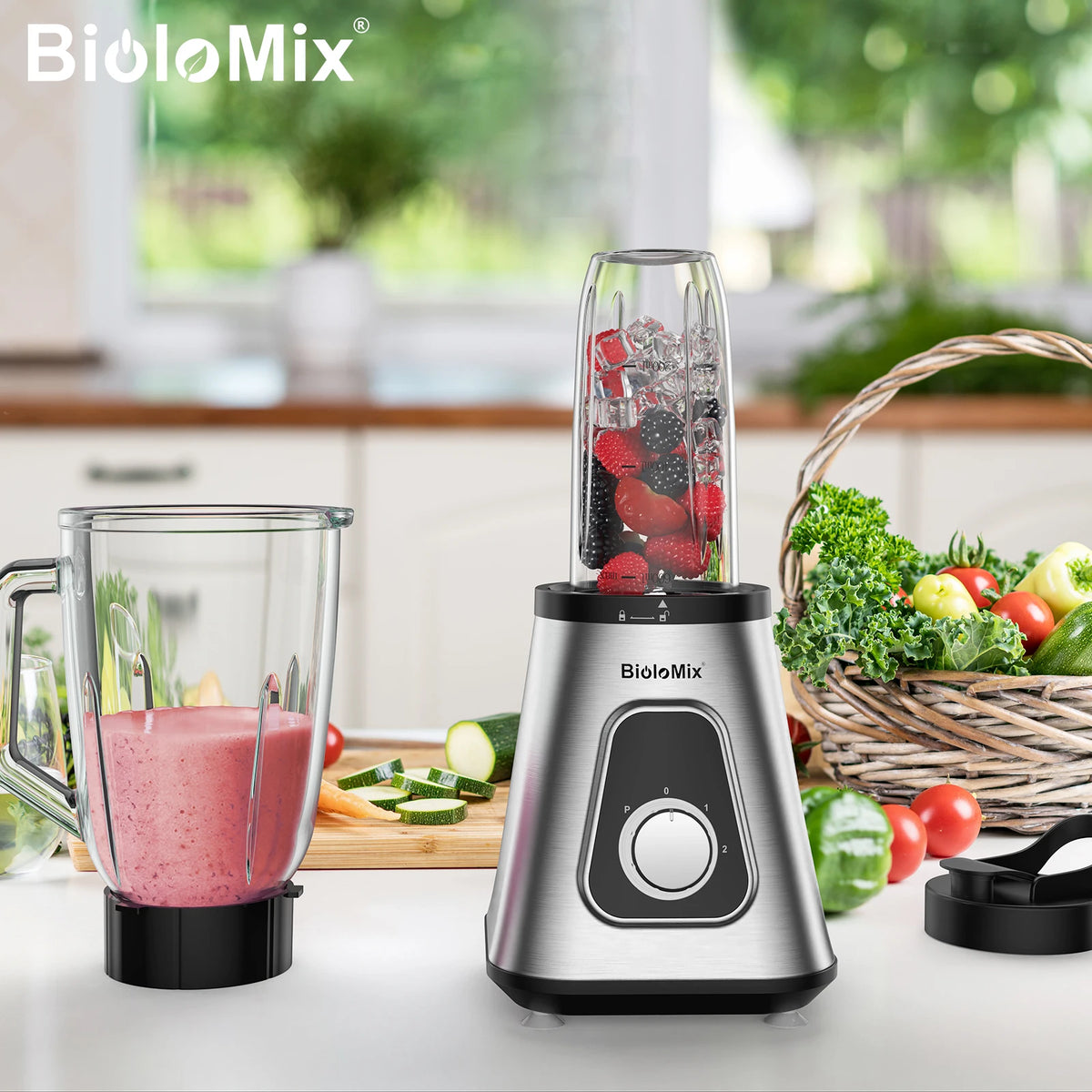 Biolomix 1300W Smoothie Blender With Glass Jar And Ice Crusher