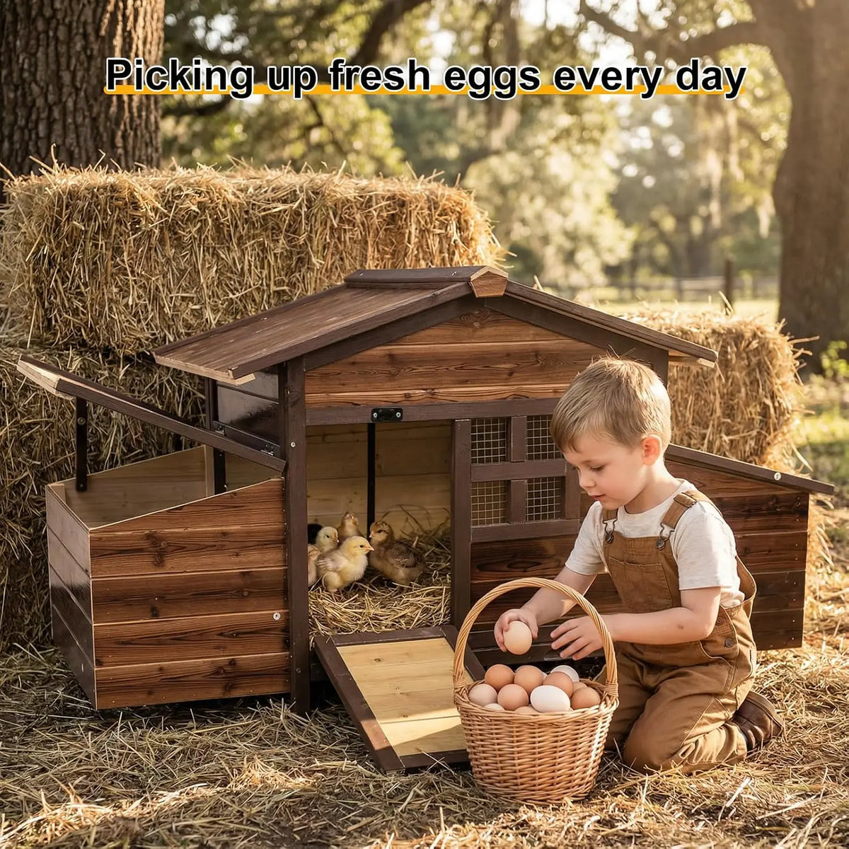 Wooden Chicken Coop With Nesting Boxes And Ventilated Window