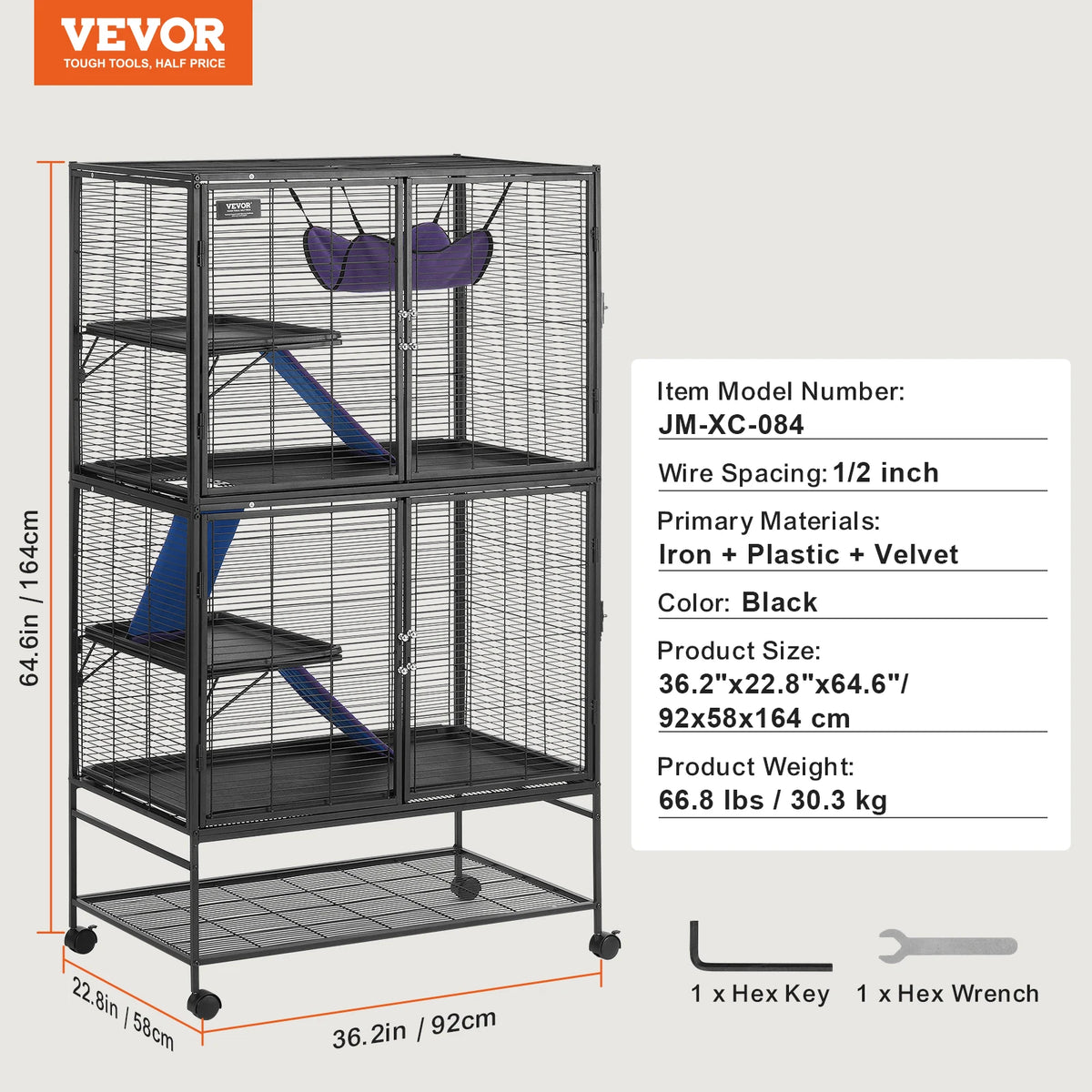 SucceBuy Rolling Metal Small Animal Cage With Removable Trays