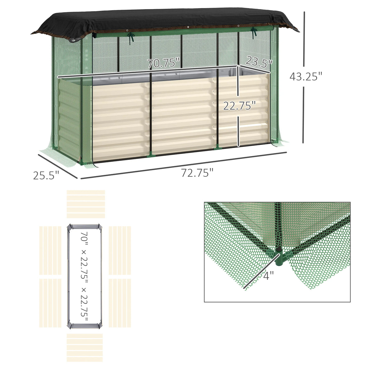 Galvanized Raised Garden Bed with Crop Cage & Shade Cloth, Beige