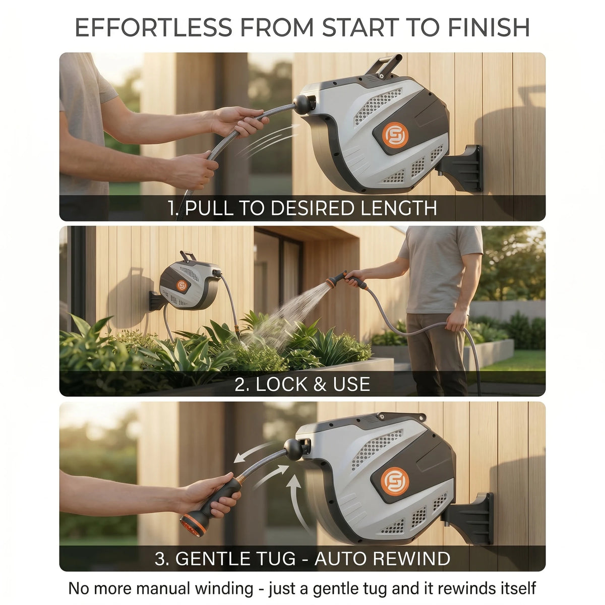 Sunpow Wall Mount Garden Hose Reel With Auto Rewind Nozzle