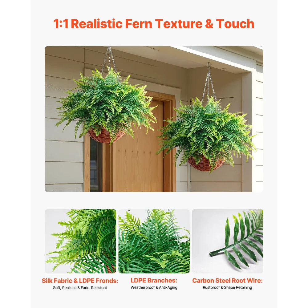 Artificial Boston Fern Hanging Plants Faux Indoor Outdoor Decor