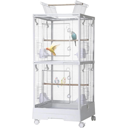 HiMISS Flight Bird Cage With Play Top And Rolling Stand