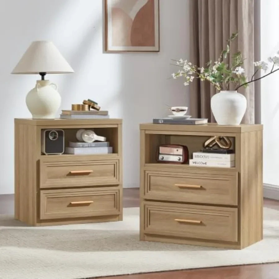 24'' Wide Farmhouse Night Stand with 2 Drawers Set of 2