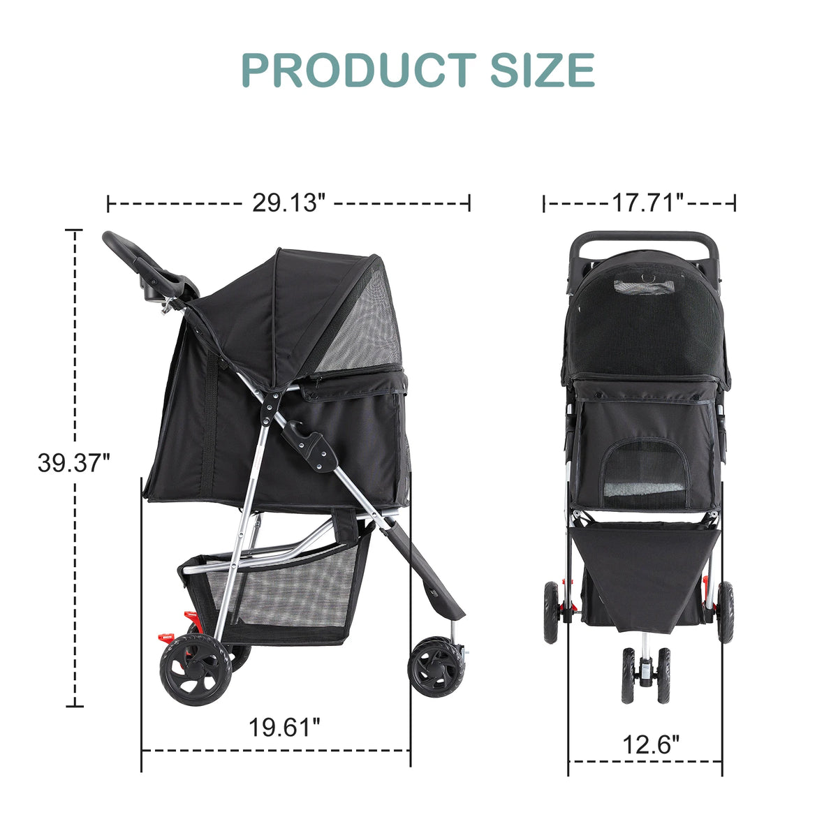 JHK Foldable Pet Stroller With Mesh Windows And Storage Basket