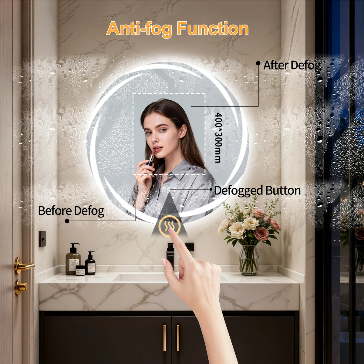 Round LED Bathroom Mirror With Bluetooth Speakers And Defogging