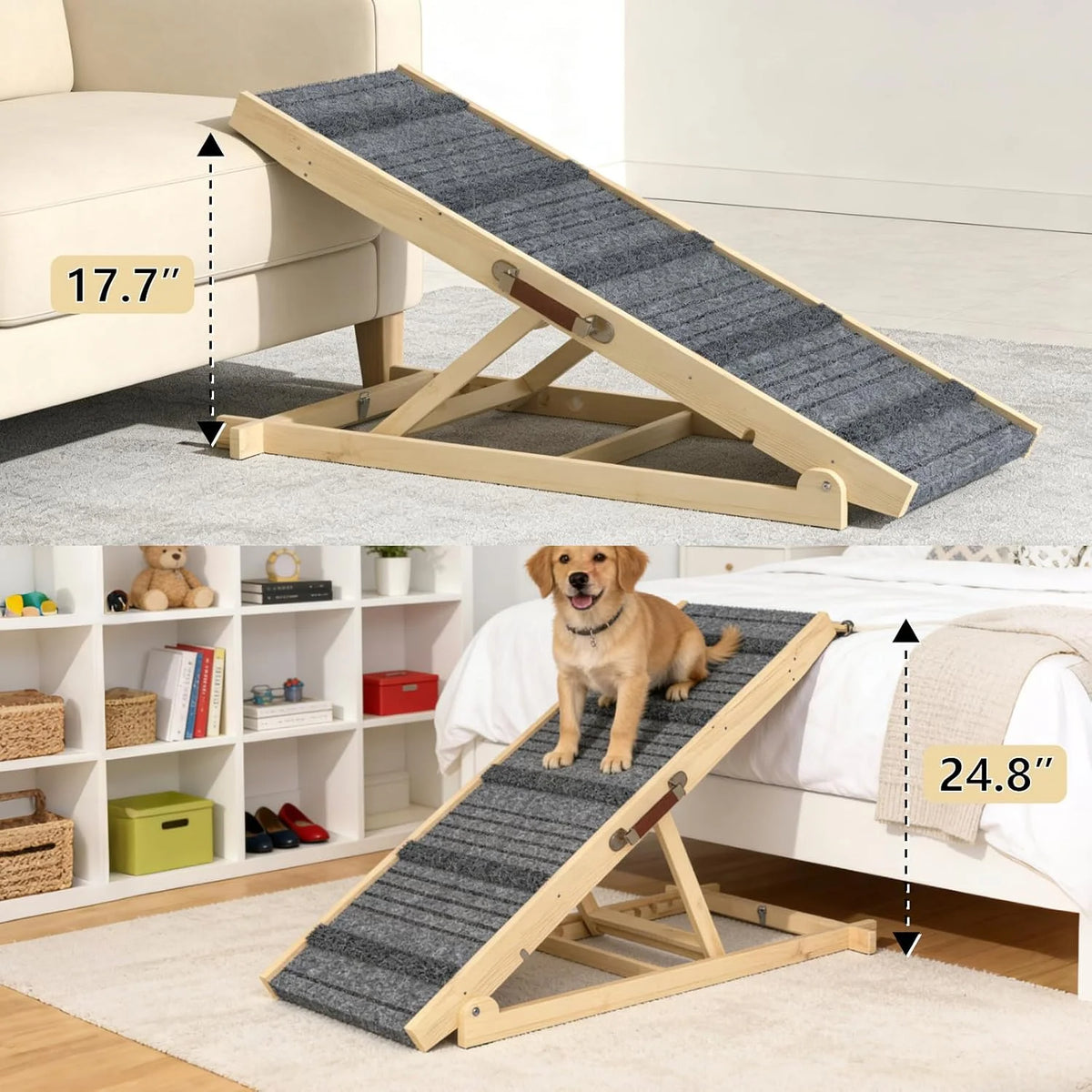EVOKEDEN Adjustable Folding Wooden Pet Ramp For Dogs And Cats
