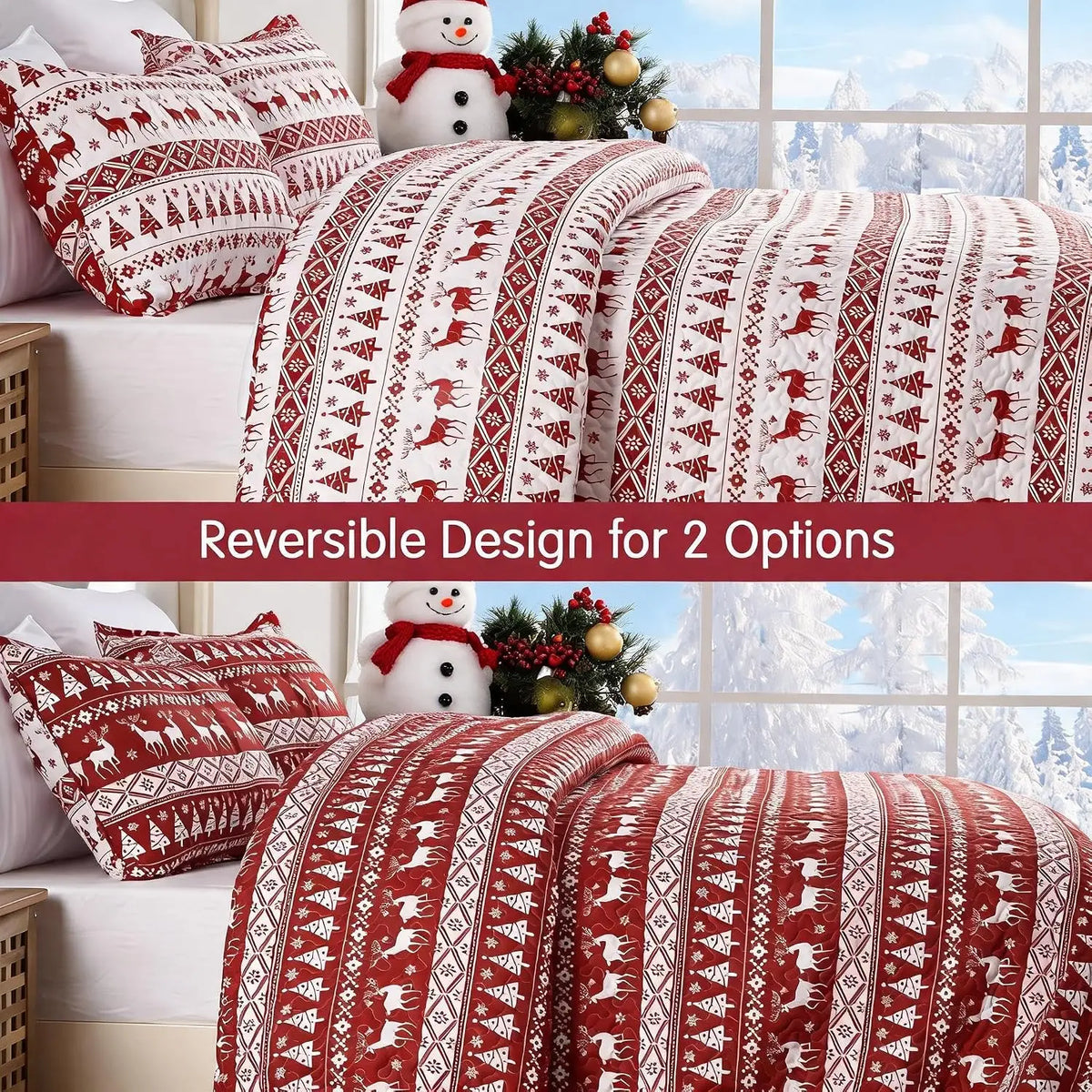 Christmas Snowflake Fleece Quilt Set Soft Warm Winter Bed Cover
