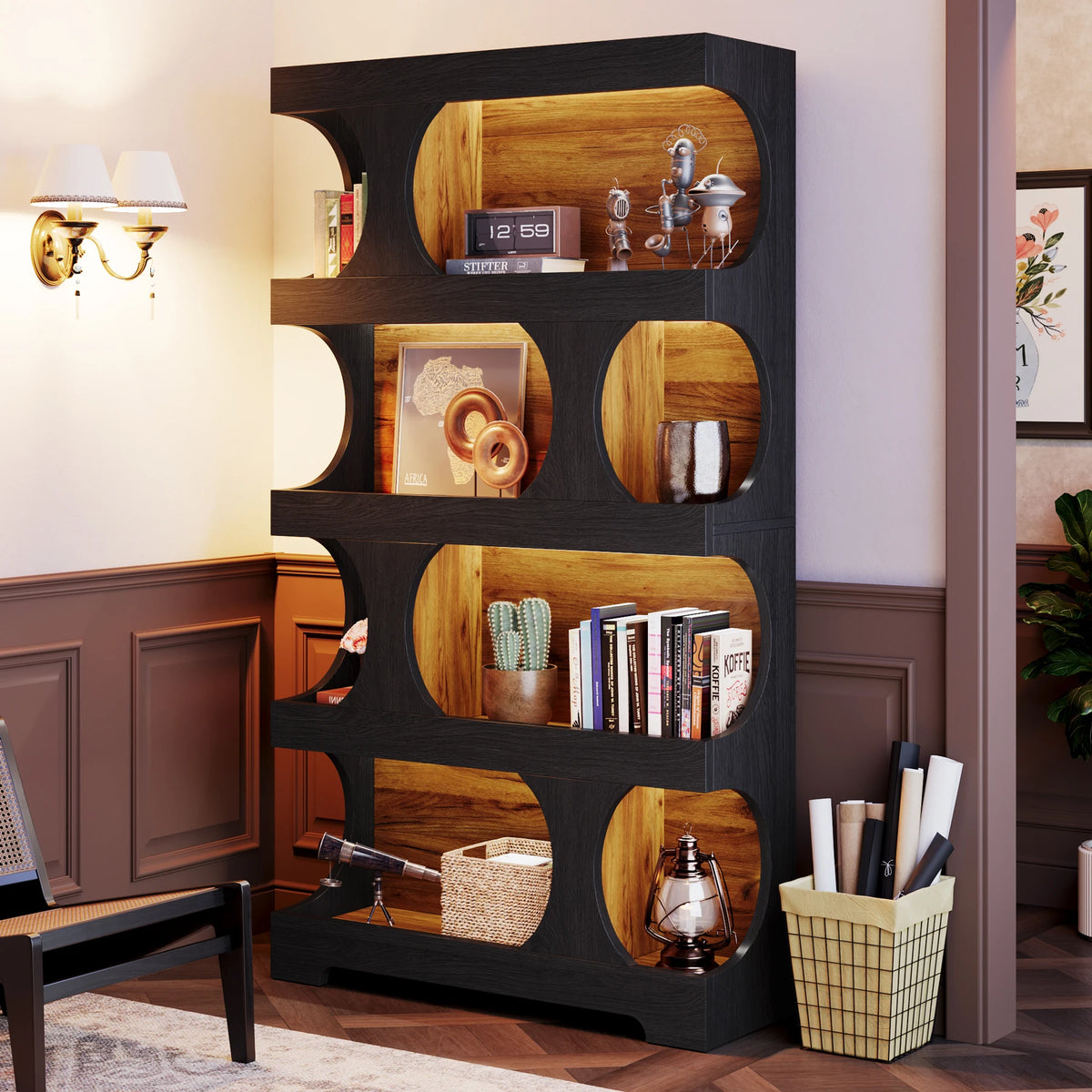 Tribesigns Four Tier Wooden Bookcase With Decorative Storage Shelves