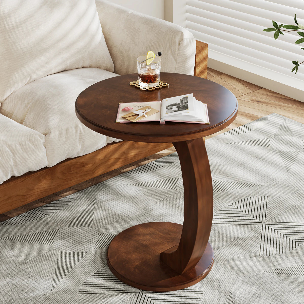 Tribesigns Round Wood End Table With Sleek C Shaped Frame