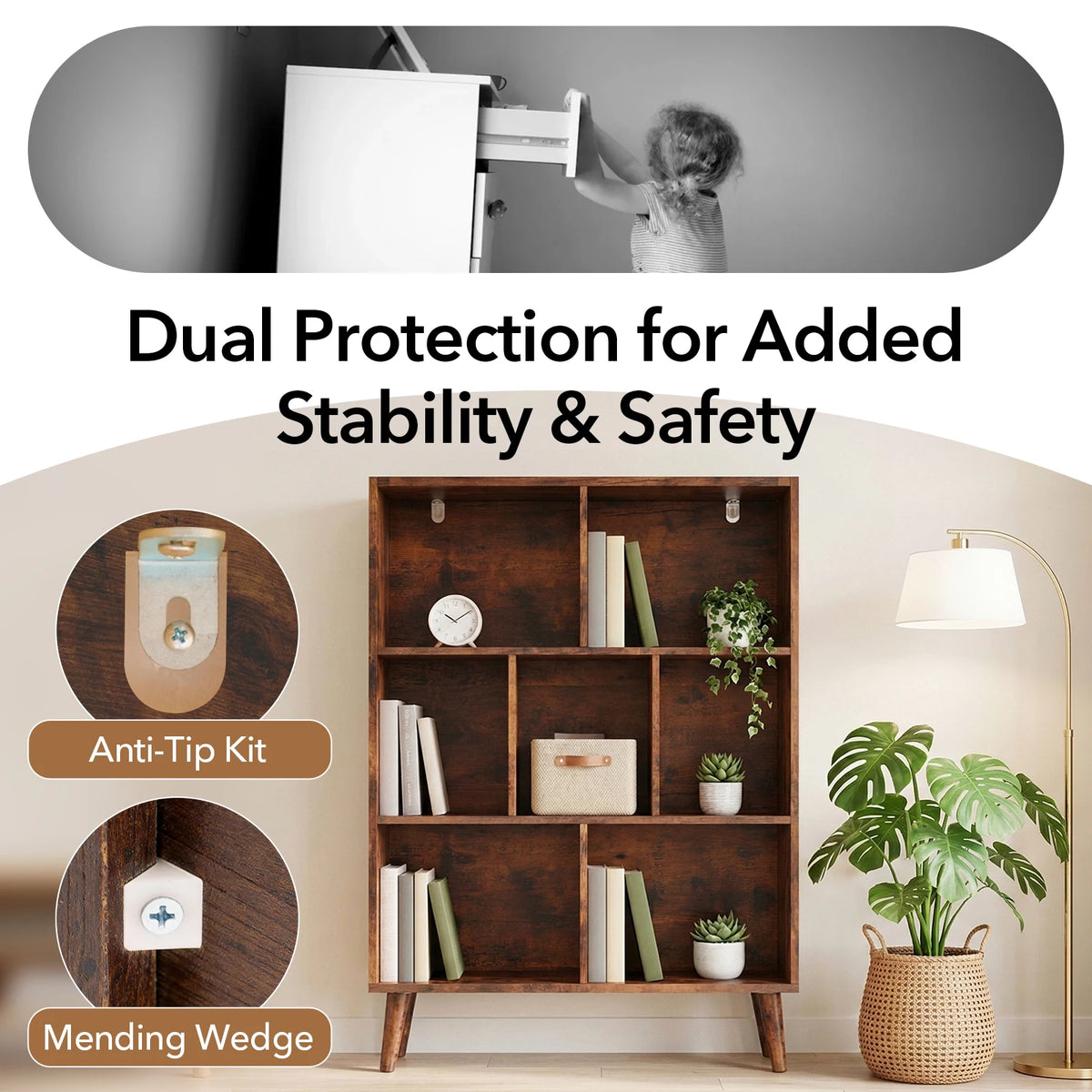 Classic Wooden Bookcase With Storage Organizer And Display Shelves