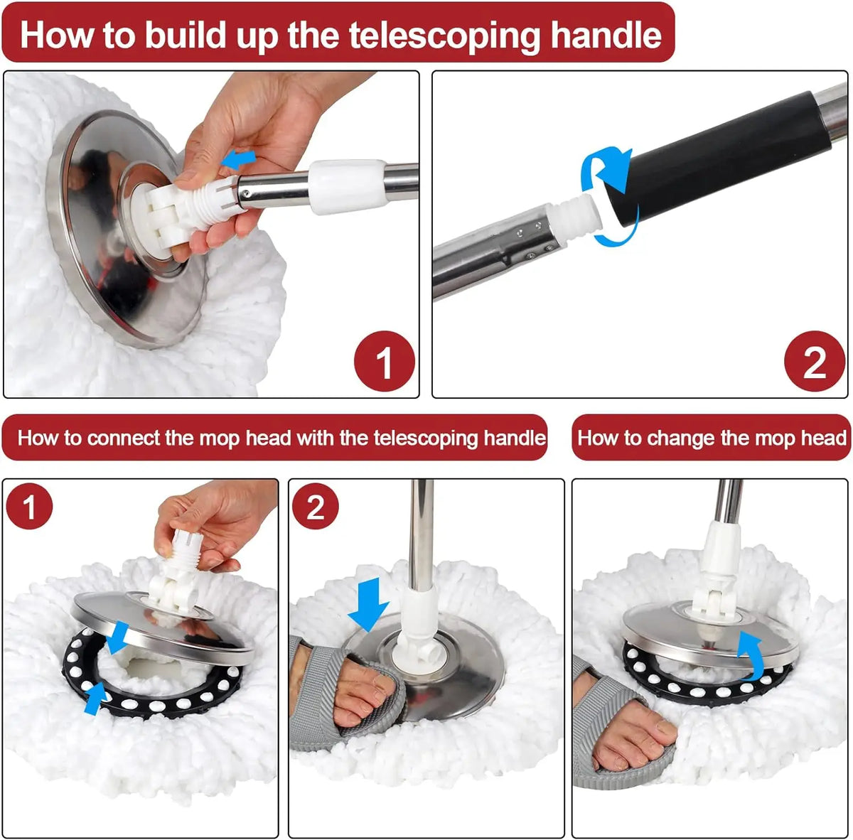 Spin Mop Bucket Set With Three Microfiber Floor Cleaning Heads
