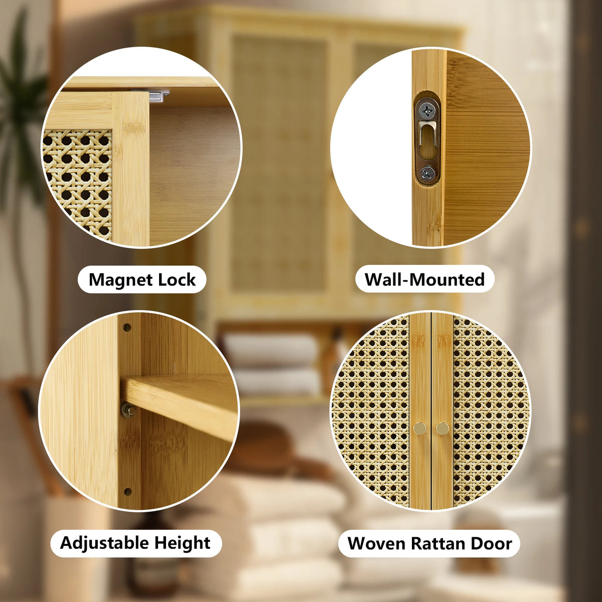 Wisfor Bamboo Wall Mounted Storage Cabinet With Rattan Doors