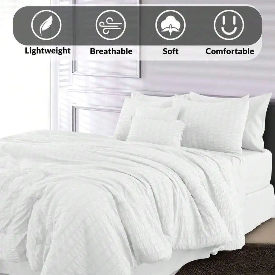 Cotton Seersucker Comforter Set With Sheets And Pillowcases