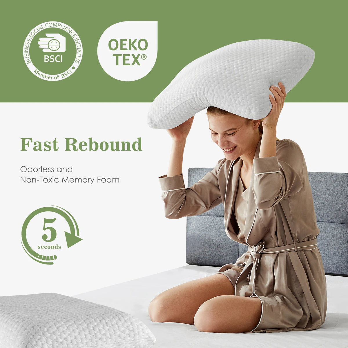 JHK Ventilated Memory Foam Bed Pillows With Washable Covers