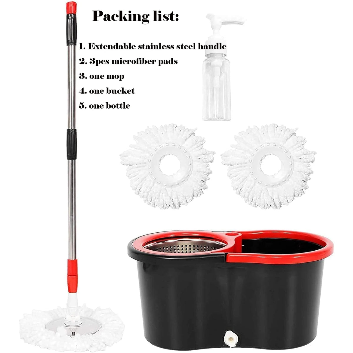 Spin Mop Bucket Set With Three Microfiber Floor Cleaning Heads