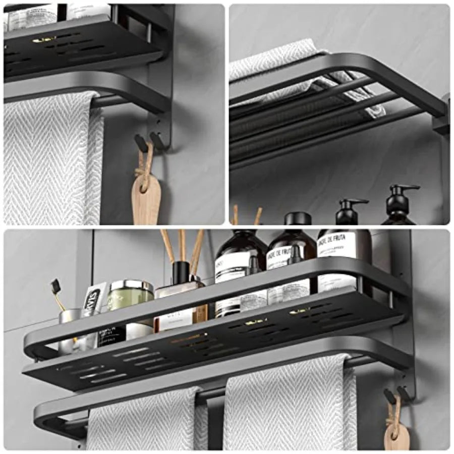 SHXI No Drill Wall Mounted Towel Rack With Shower Shelves
