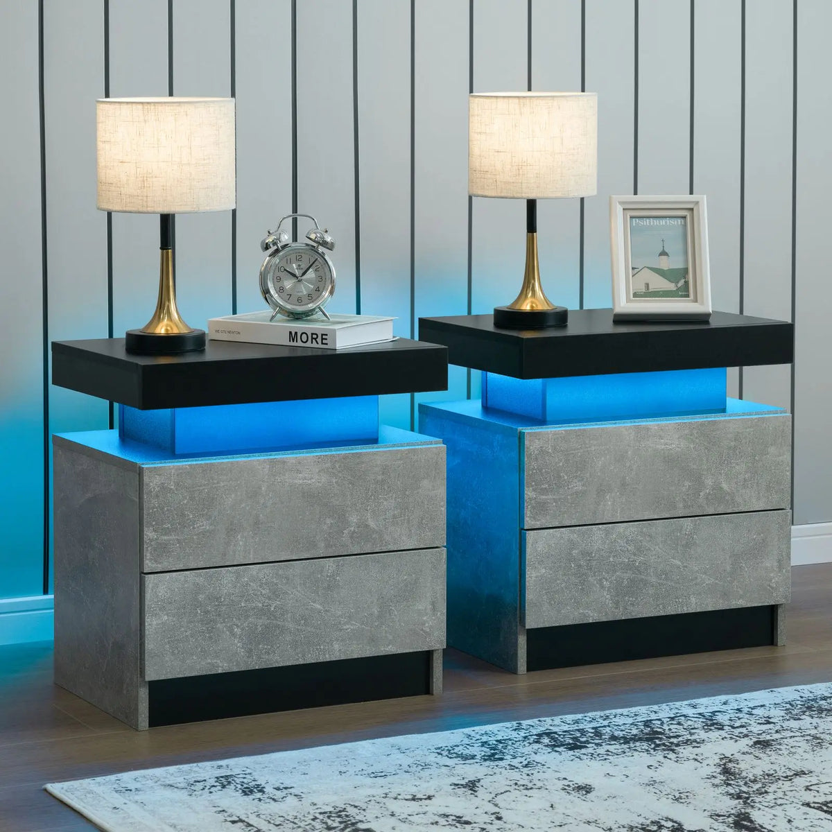 Cubehom LED Nightstand Set With Two Drawers and Bedside Lighting