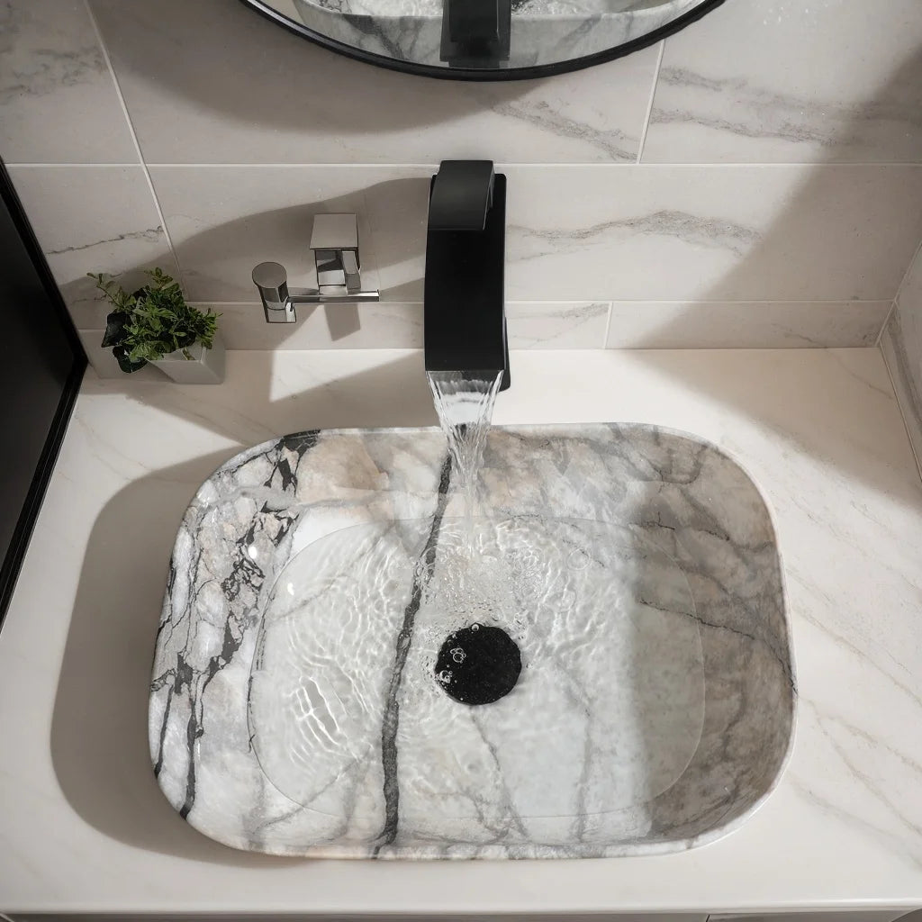 Mekkhala Ceramic Rectangular Bathroom Vessel Sink Set With Faucet
