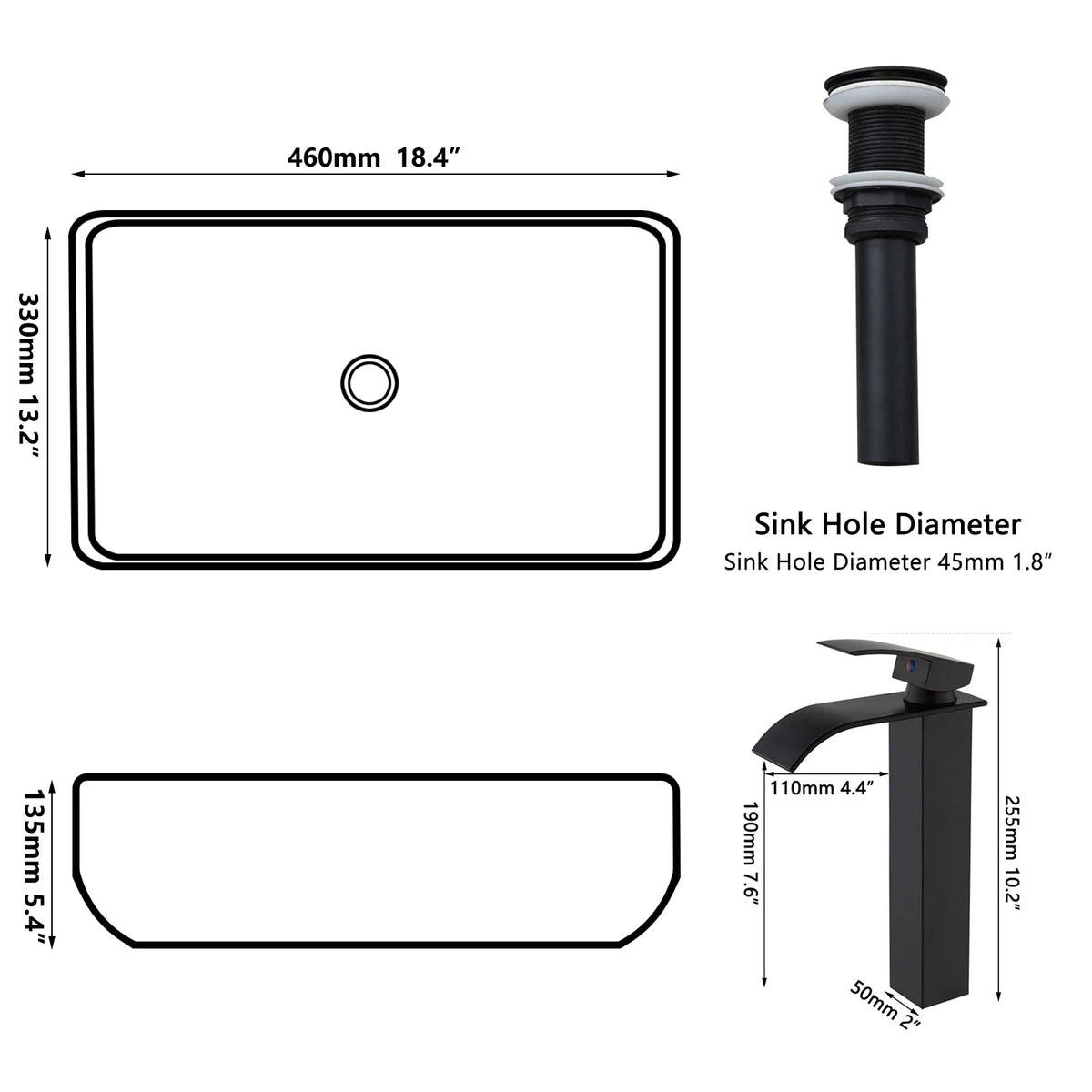 Mekkhala Ceramic Rectangular Bathroom Vessel Sink Set With Faucet