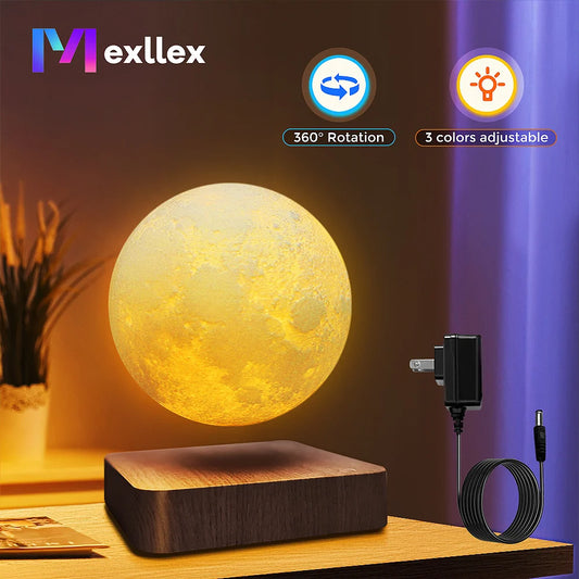 Mexllex Magnetic Floating Rotating Moon Lamp With Wooden LED Base