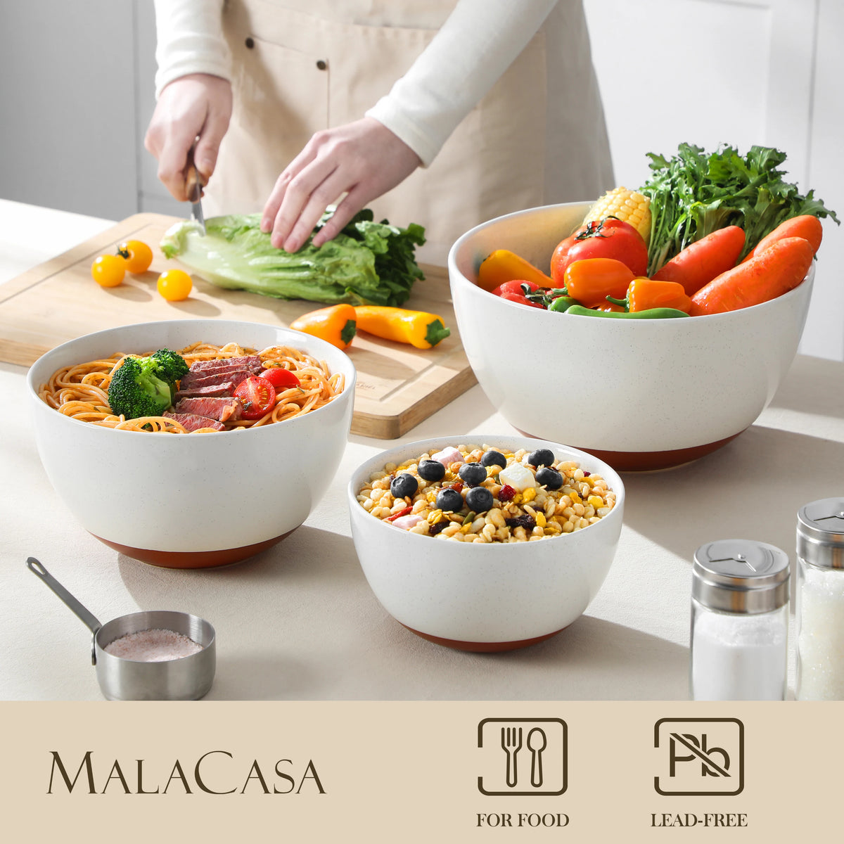 Malacasa Nesting Ceramic Mixing And Serving Bowls Set