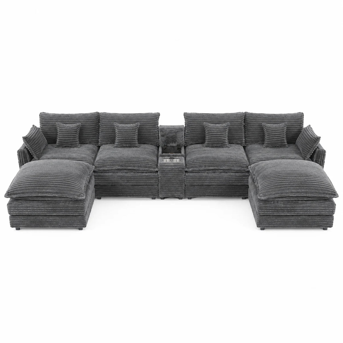 141" 7-Piece U-Shaped Sofa Set, Modular Sectional with Console, Coffee Table & 6 Pillows, for Large Living Room or Office